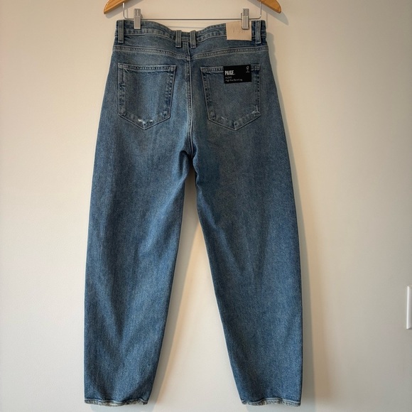 NWT PAIGE Alexis High Rise Barrel Leg Cats Meow Distressed Medium Wash Jeans - Picture 5 of 16